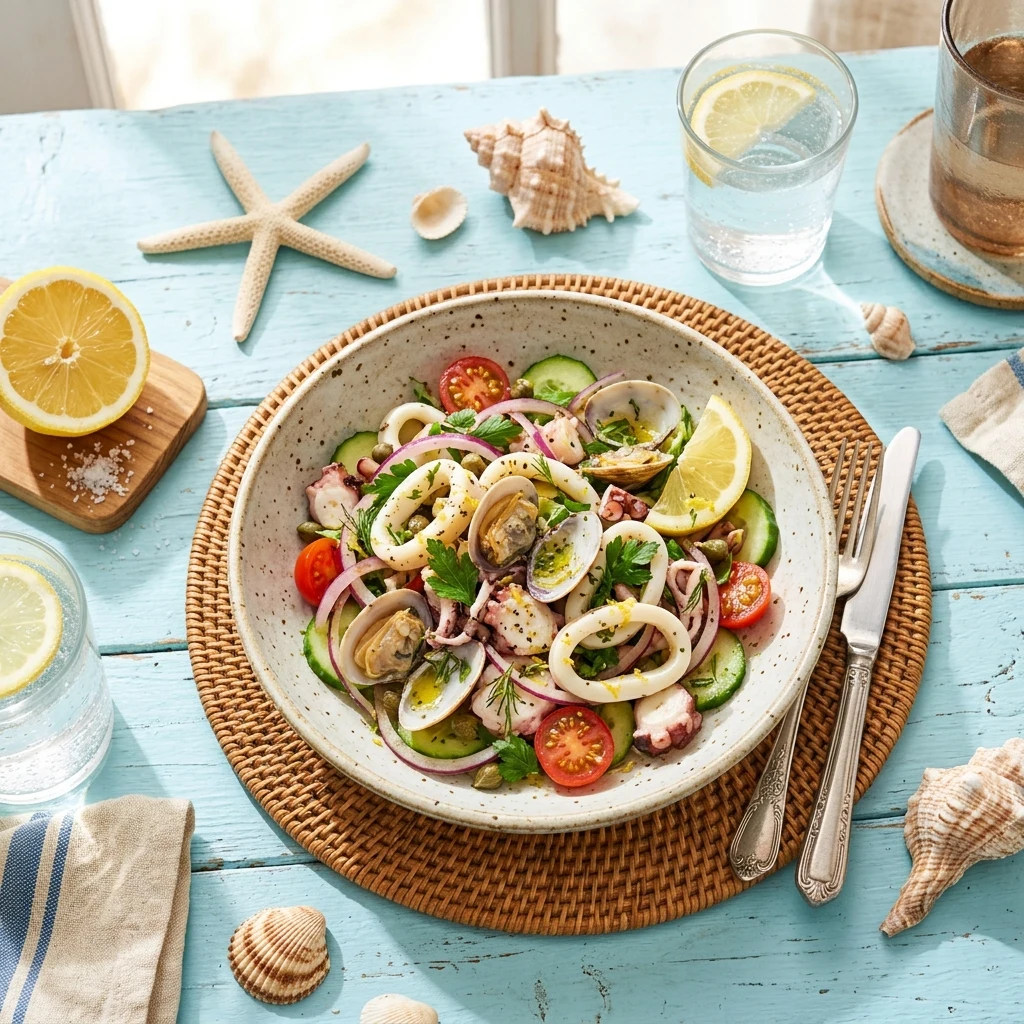 Fresh seafood dish with lemon