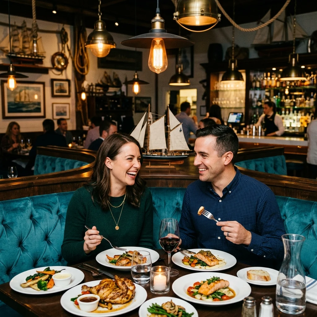 Couple dining at a cozy booth